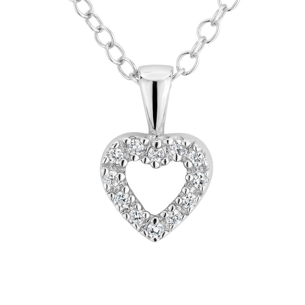 Children's Sterling Silver Open Heart CZ Pendant With 15" Chain
