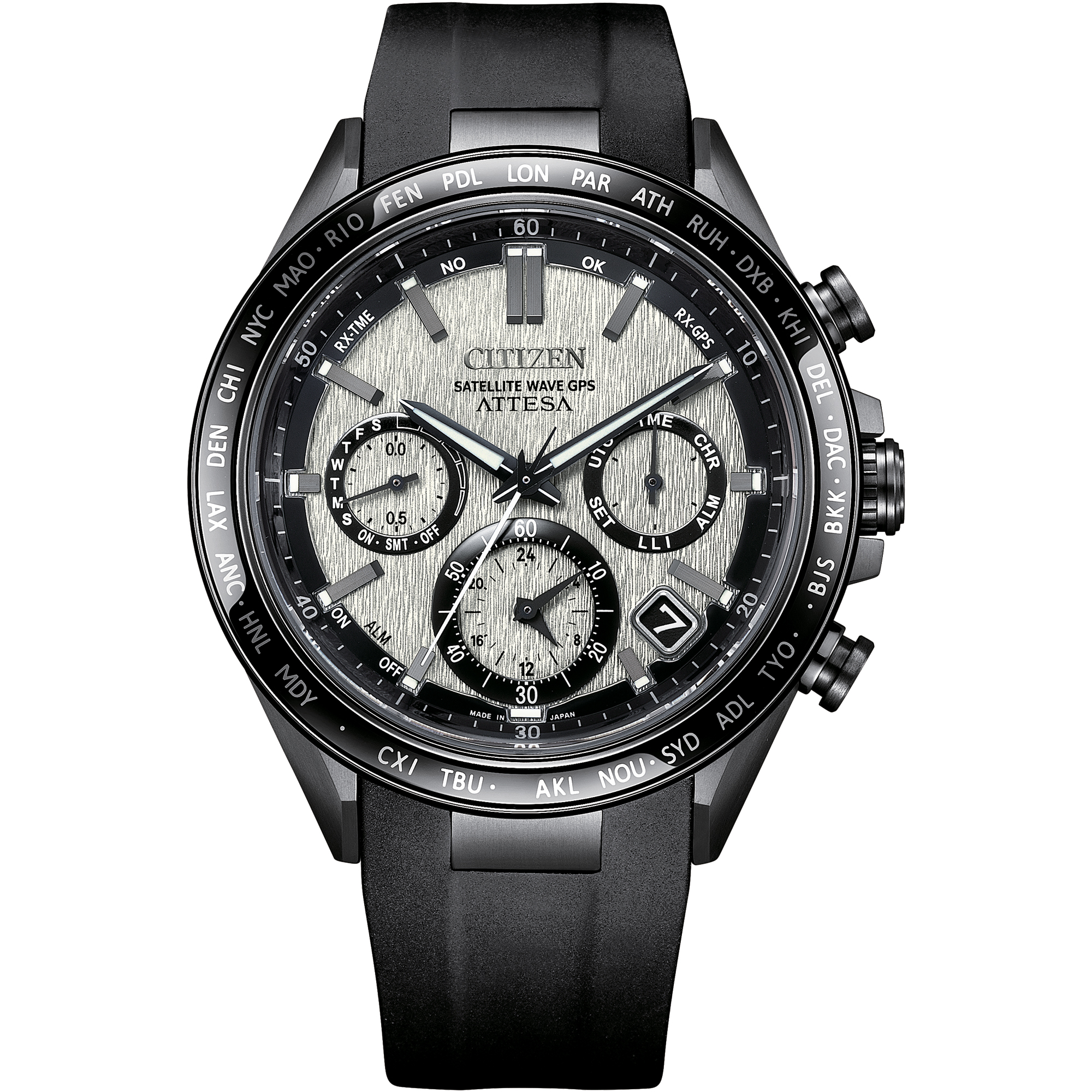 Eco-Drive Attesa Satellite Timekeeping and Super Titanium Black Polyurethane Strap Watch -  44.5mm - Citizen CC4055-14H