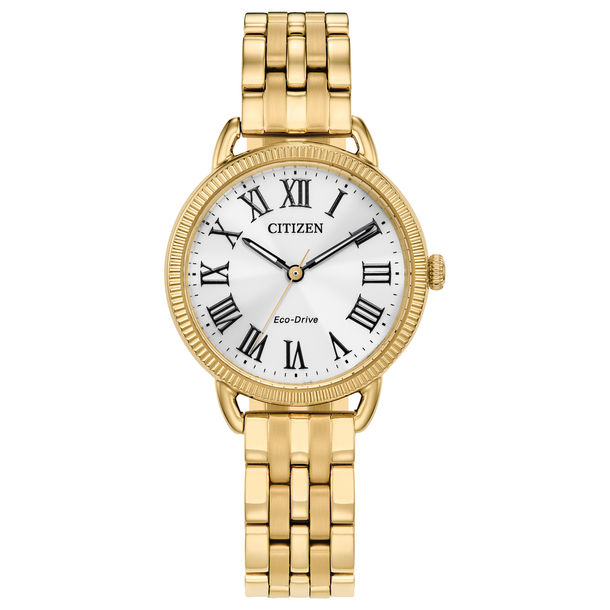 Citizen Eco-Drive Classic Coin Edge Silver-Tone Dial Gold-Tone Watch 29mm EM1052-51A 395$