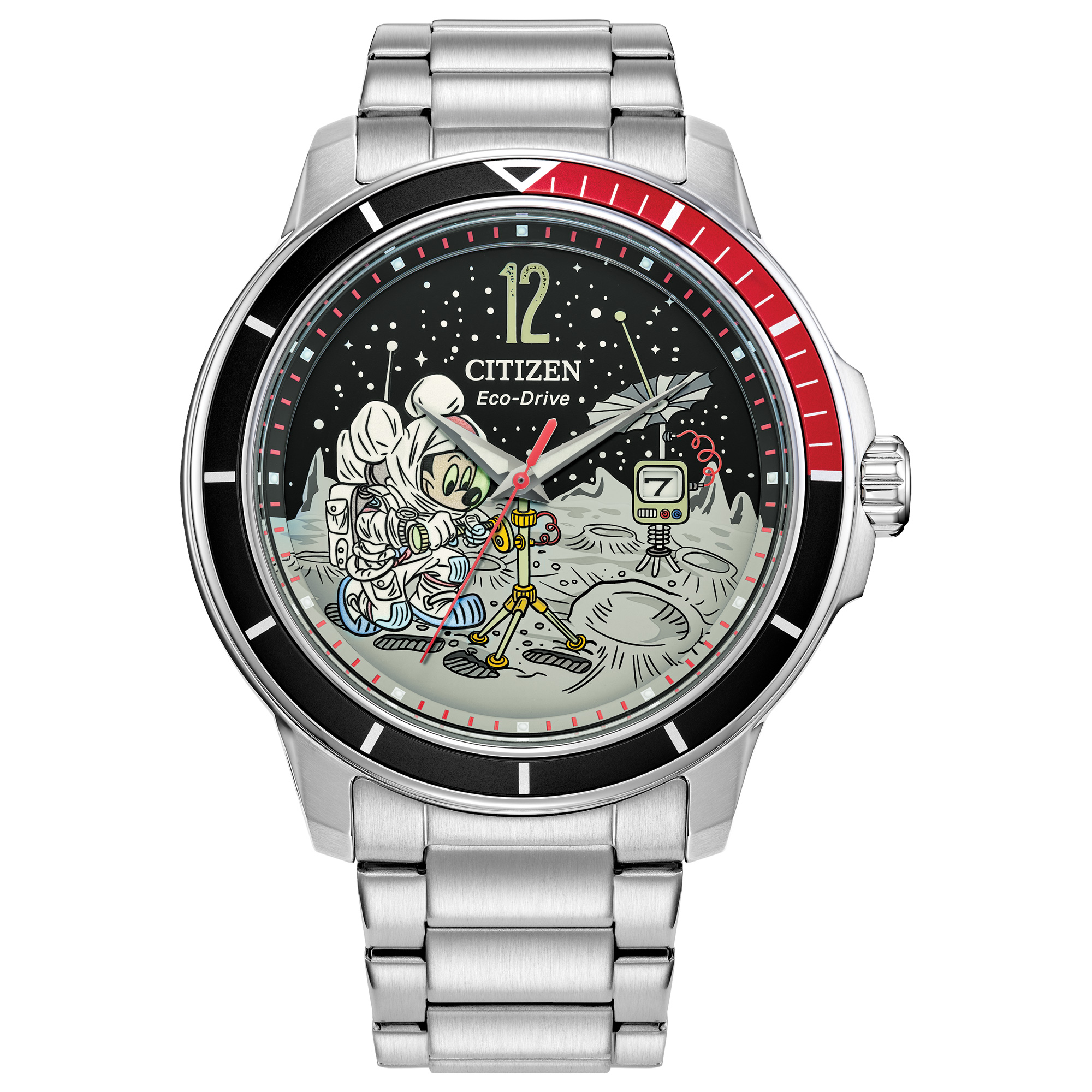 Citizen Eco-Drive Disney Mickey Mouse Astronaut Stainless Steel Bracelet Watch 42mm AW1709-54W 425$