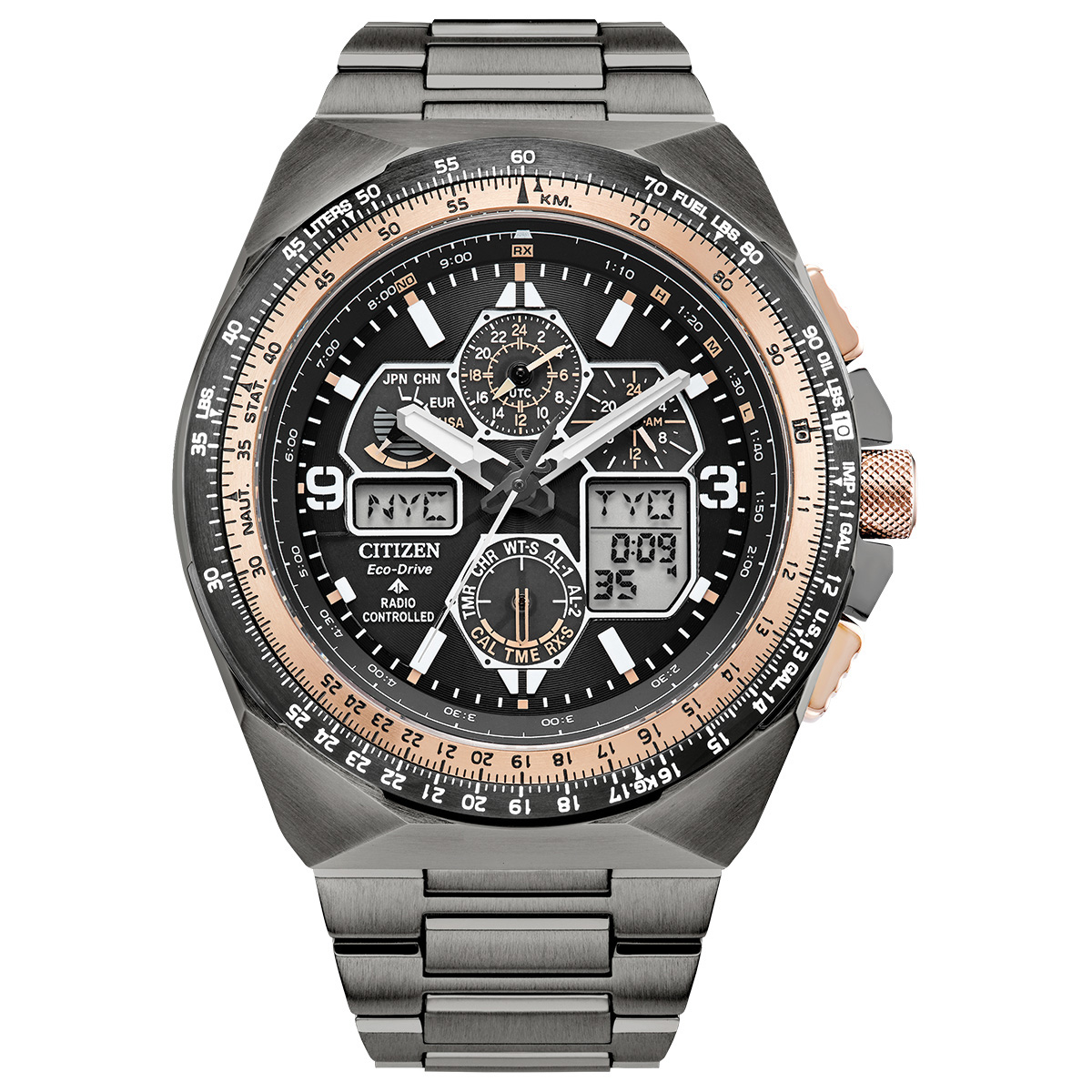 Eco-Drive Promaster Skyhawk A-T Black Dial Stainless Steel Bracelet Watch 46mm - Citizen JY8146-54E