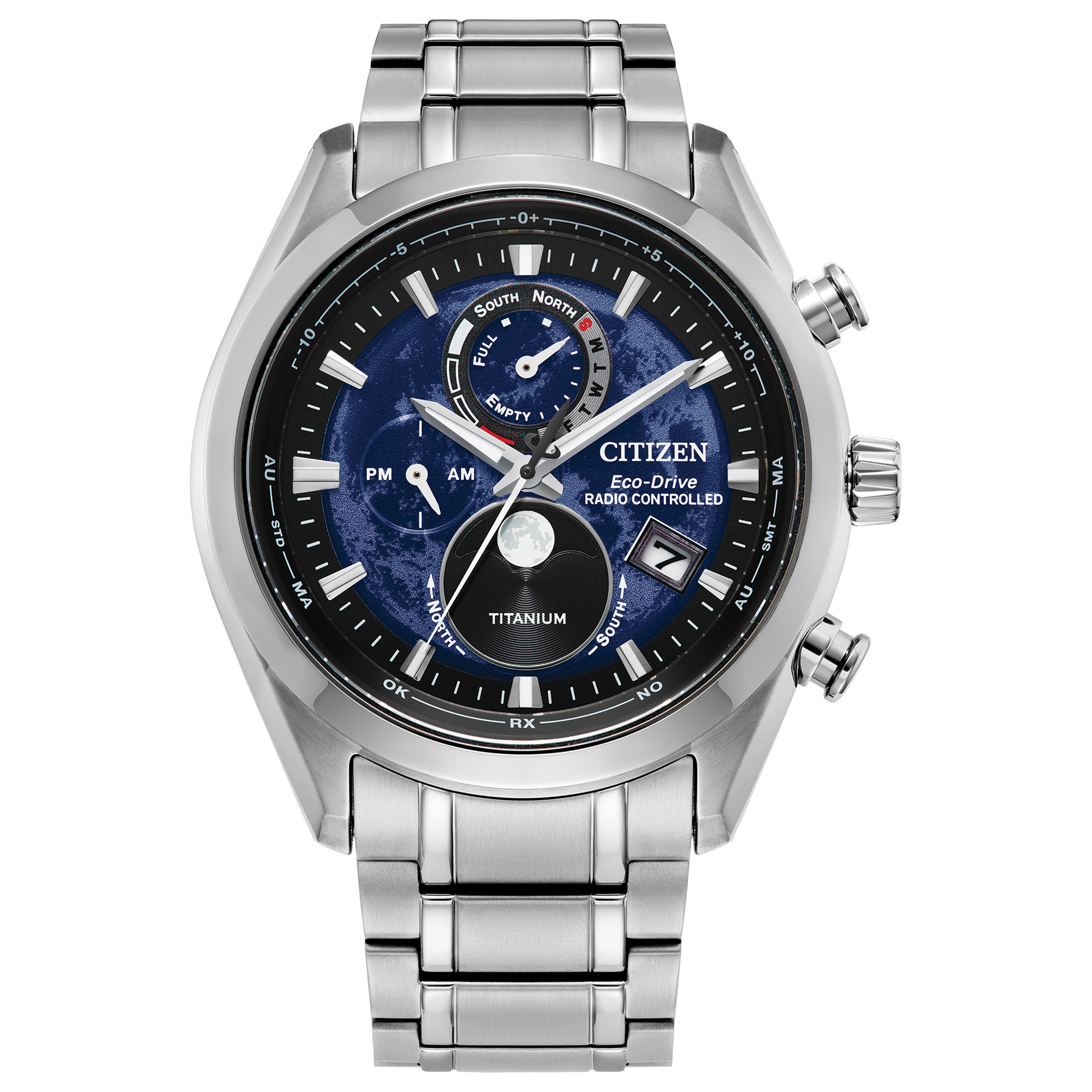 Eco-Drive Tsuki-yomi A-T Blue Dial Super Titanium Watch 43mm - Citizen BY1010-57L