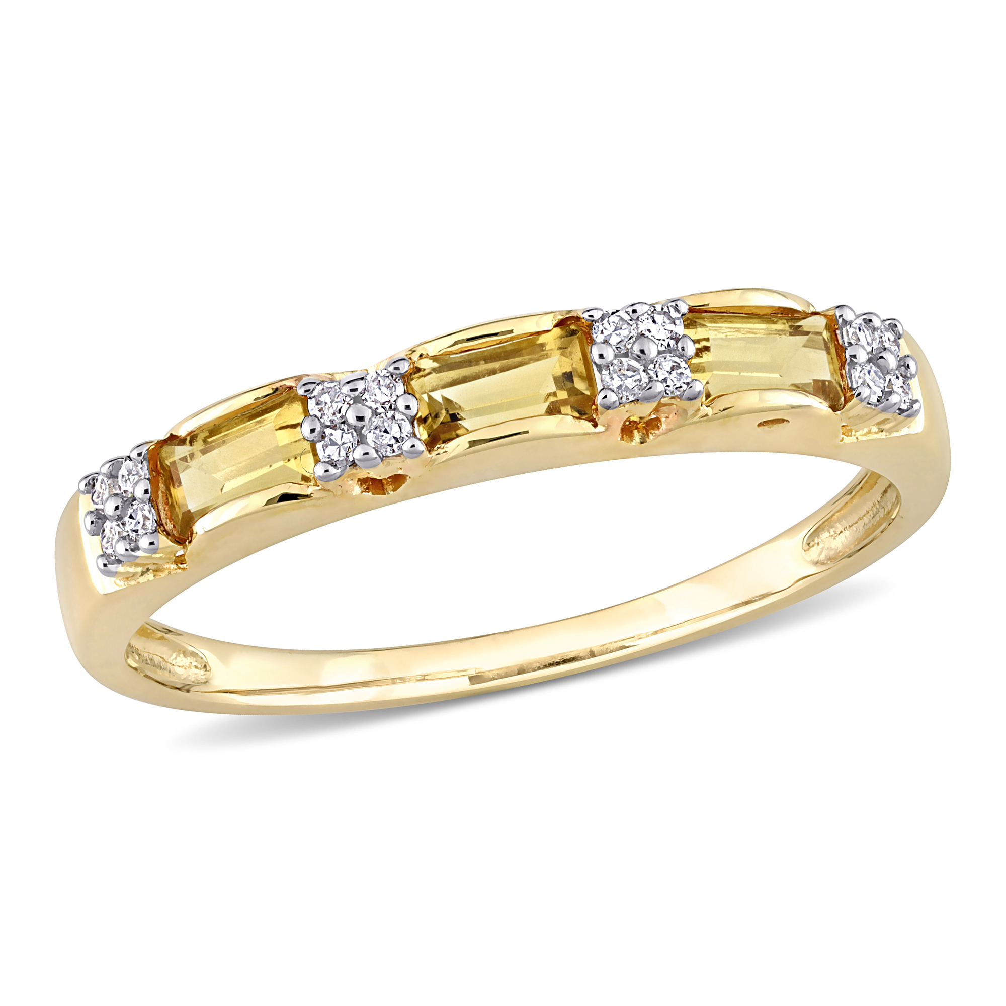 Citrine and 1/15ctw Diamond Yellow Gold Stackable Ring | Size 11