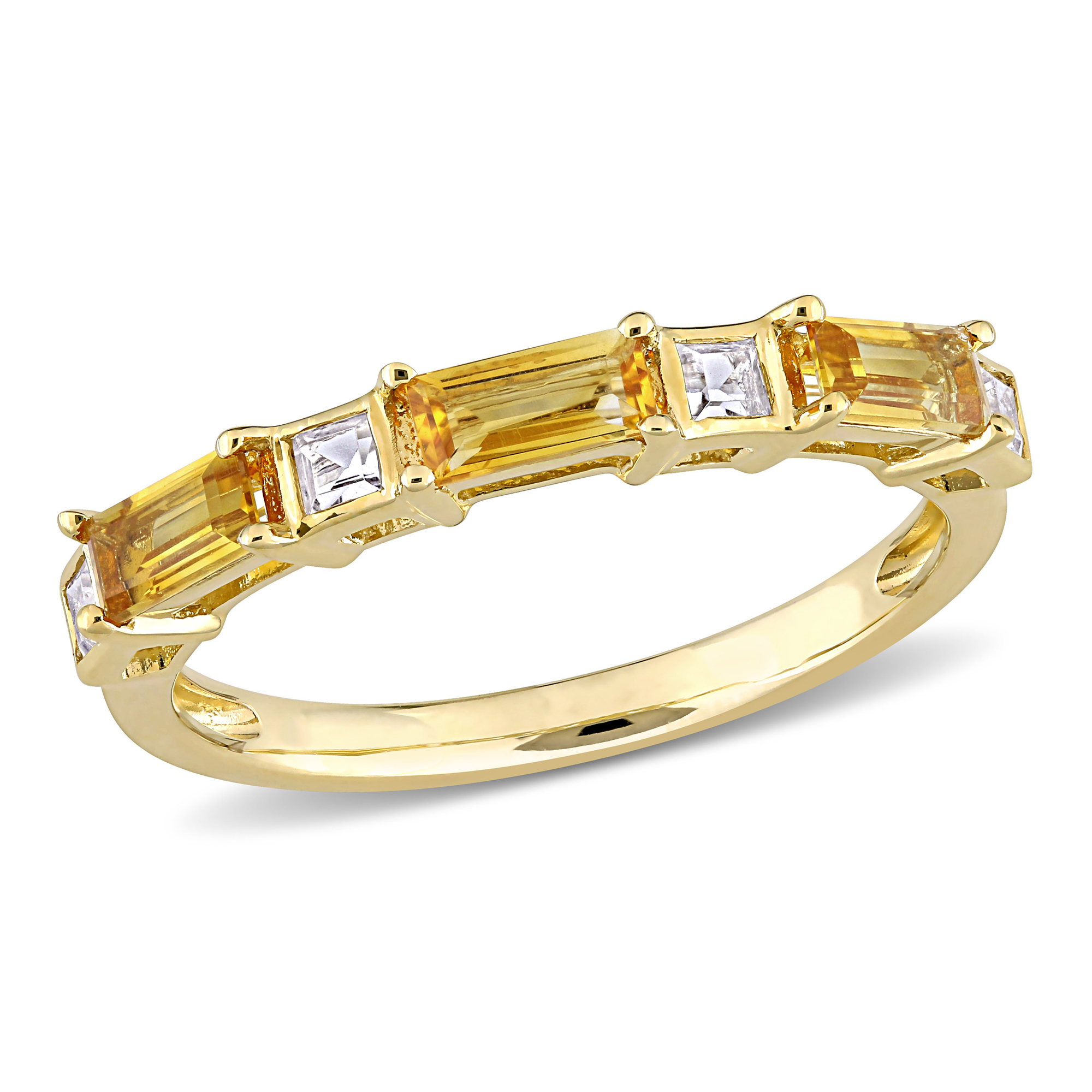 Citrine and White Topaz Yellow Gold Stackable Ring | Size 11