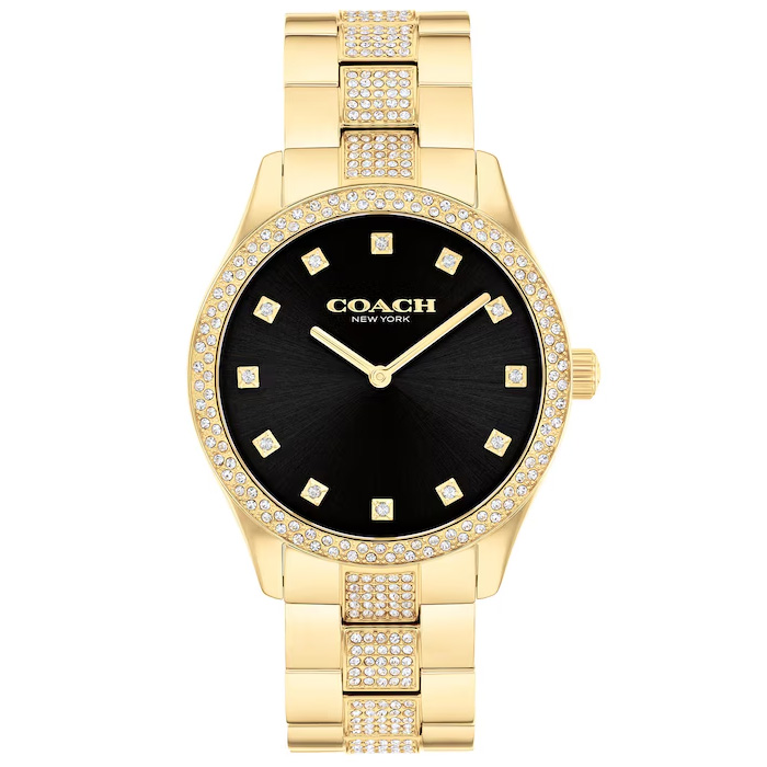 Coach Brooks Crystal Black Dial Gold-Tone Bracelet Watch 38mm - 14400035 375$