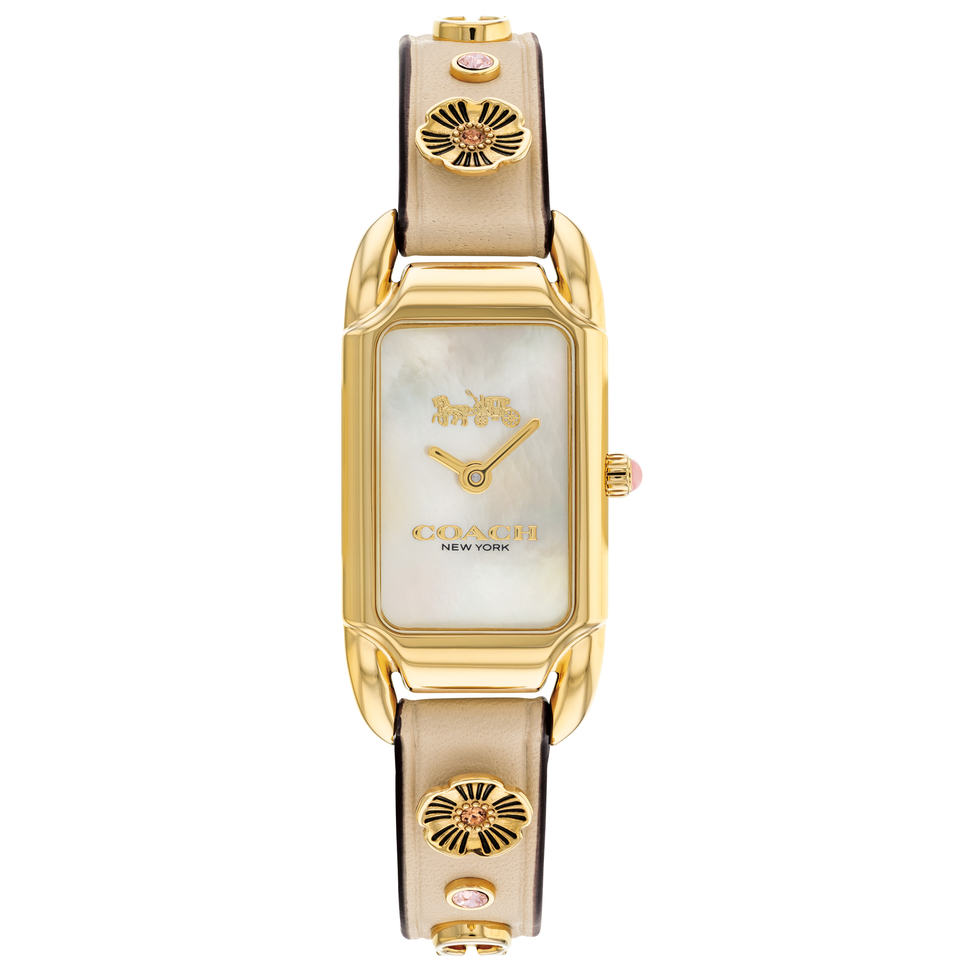 Cadie Mother-of-Pearl Dial Ivory Charm Leather Strap Watch | 17.5 x 28.5mm | - COACH 14504115