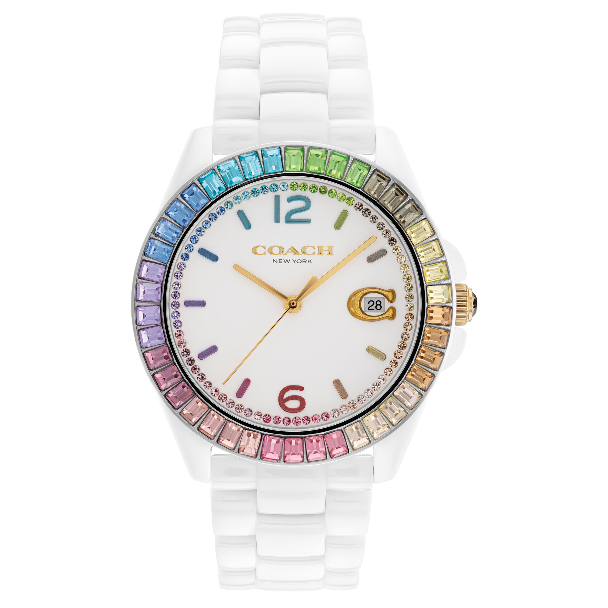 Greyson Rainbow Crystal Accents and White Ceramic Bracelet Watch | 36mm | - COACH 14504019
