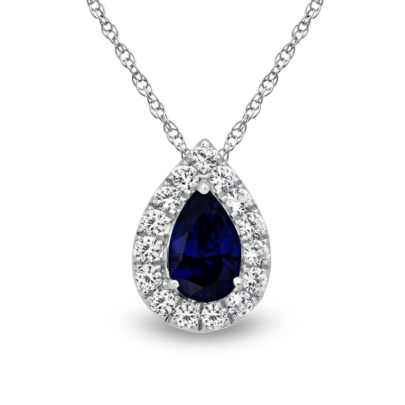 Created Blue Sapphire and Created White Sapphire Halo Pendant Nec