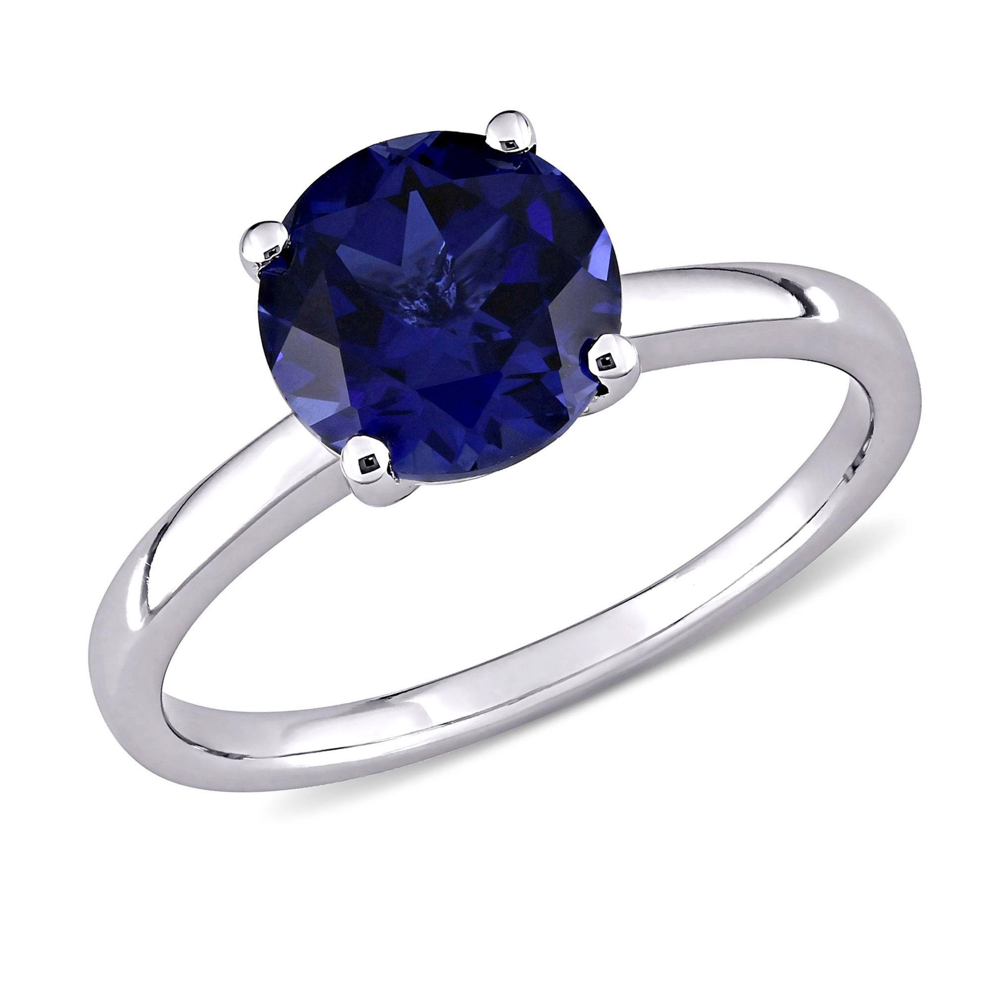 Created Blue Sapphire Solitaire Ring - Size 8