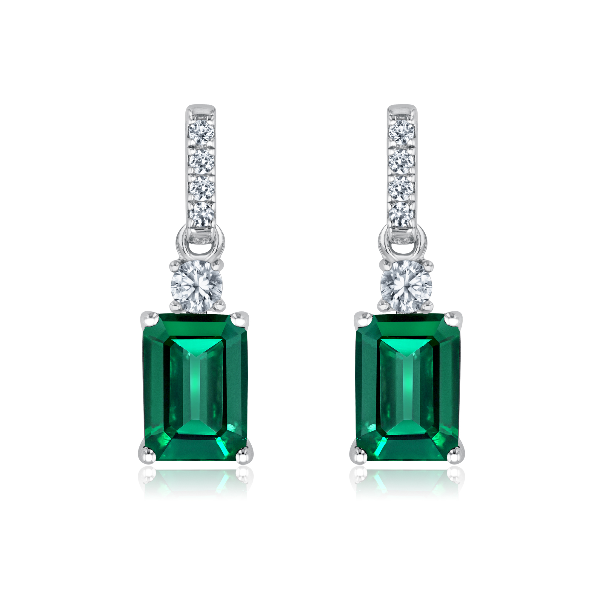 Created Emerald and Created White Sapphire Sterling Silver Drop E