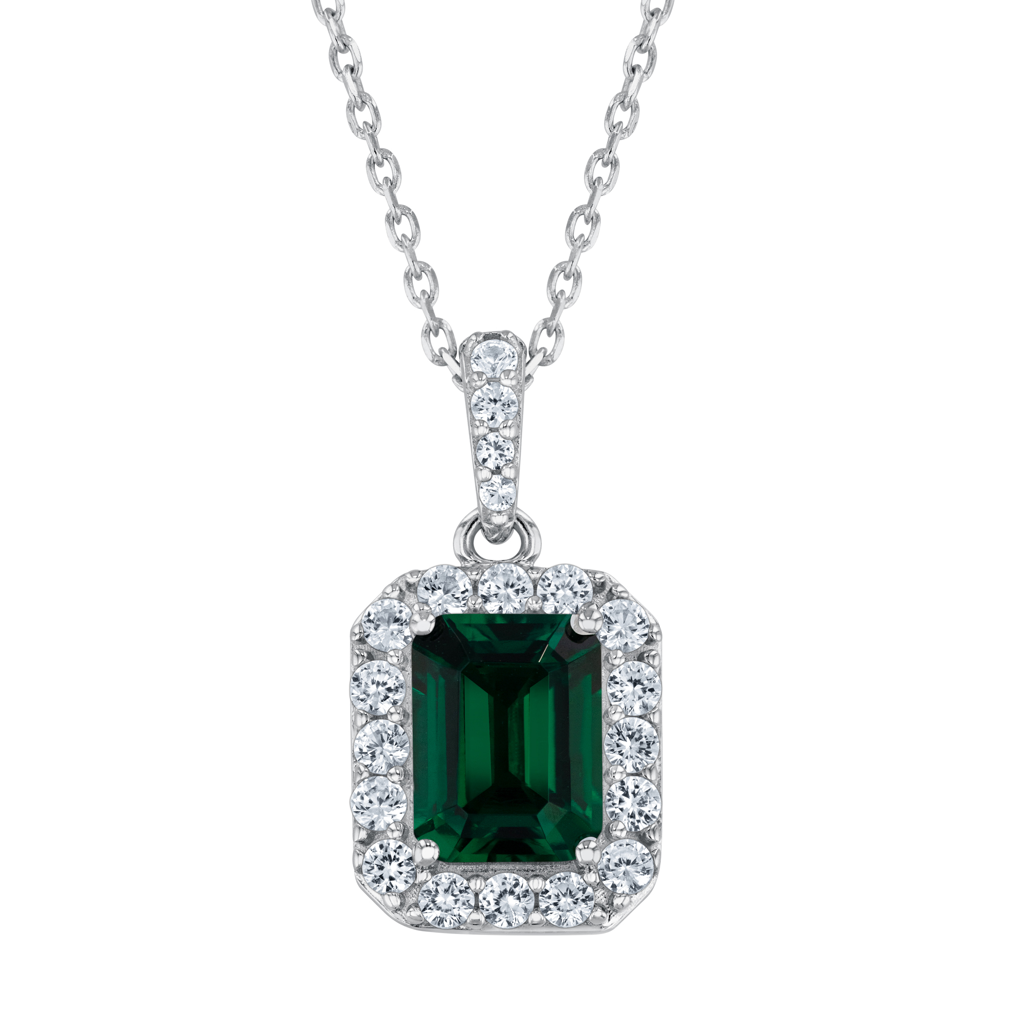 Created Emerald and Created White Sapphire Sterling Silver Pendan