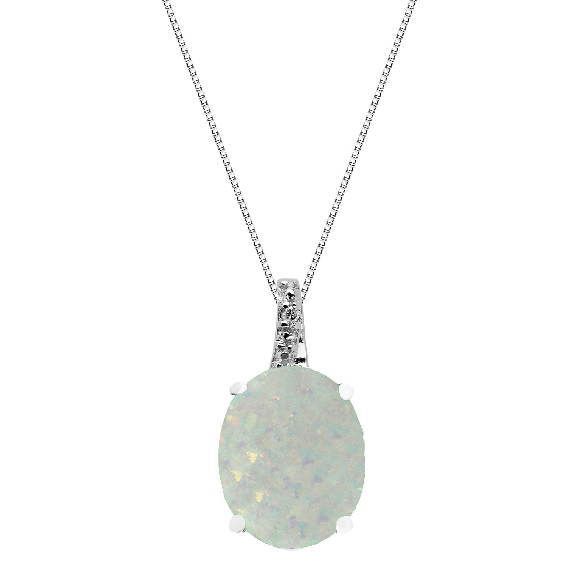 REEDS Created Opal And Diamond Oval Birthstone Pendant