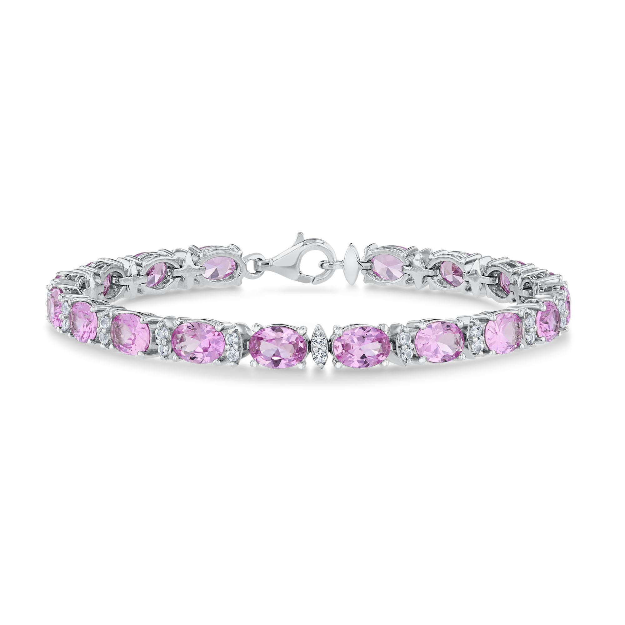 Created Pink Sapphire and Created White Sapphire Sterling Silver 