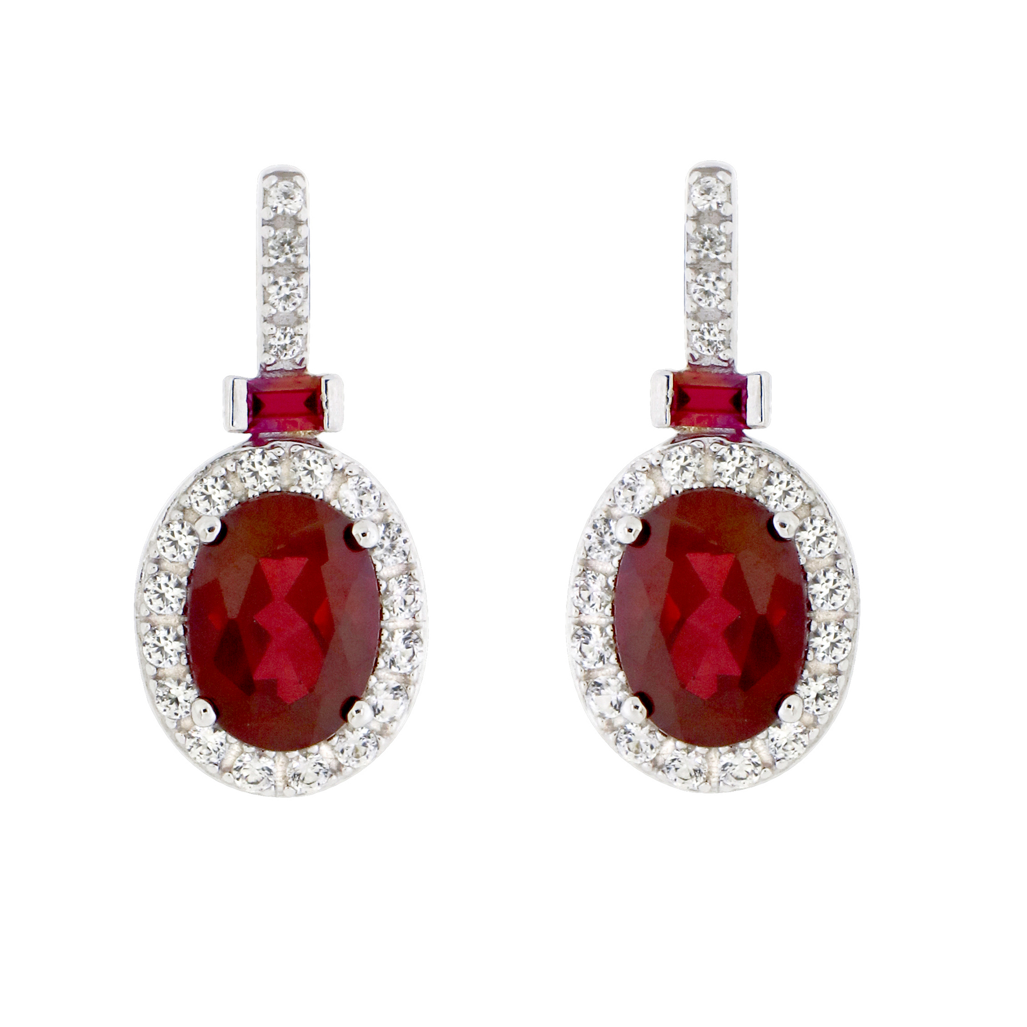 Created Ruby and Created White Sapphire Sterling Silver Drop Earrings
