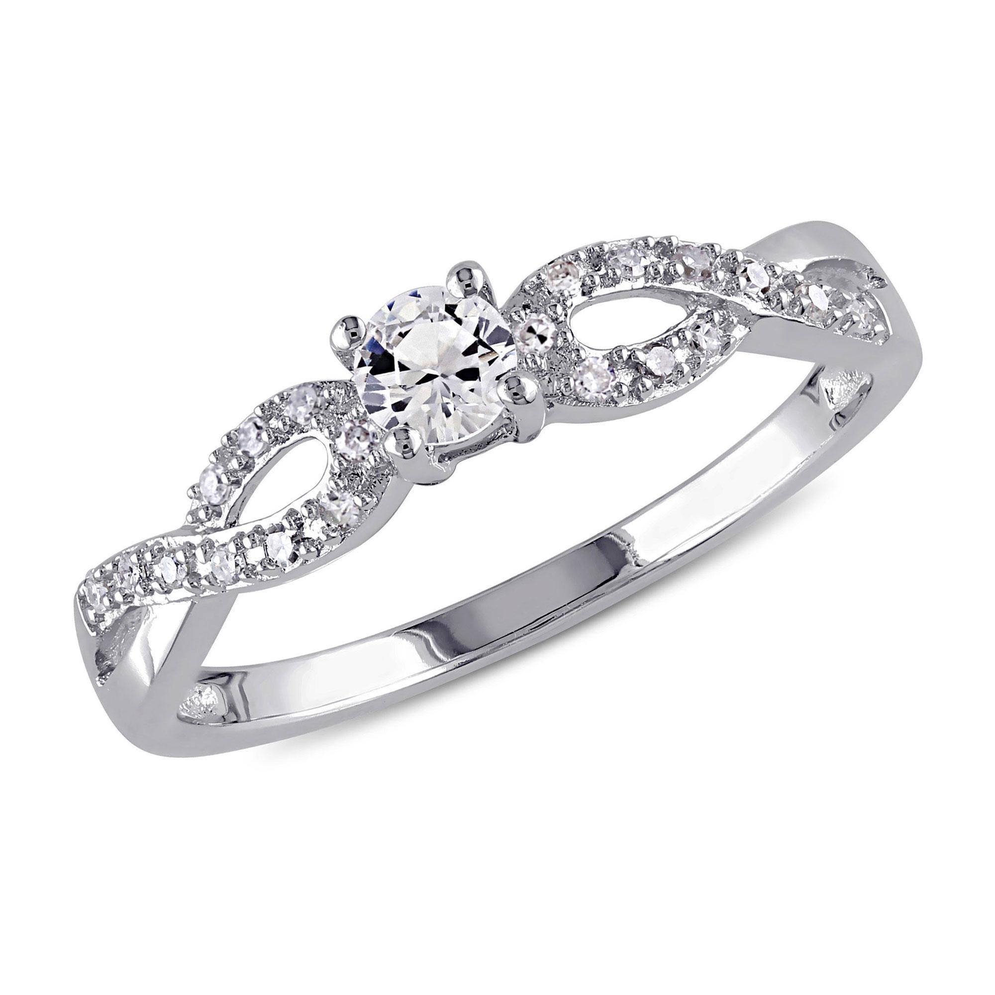 Created White Sapphire and Diamond Infinity Ring 1/10ctw-Size 5