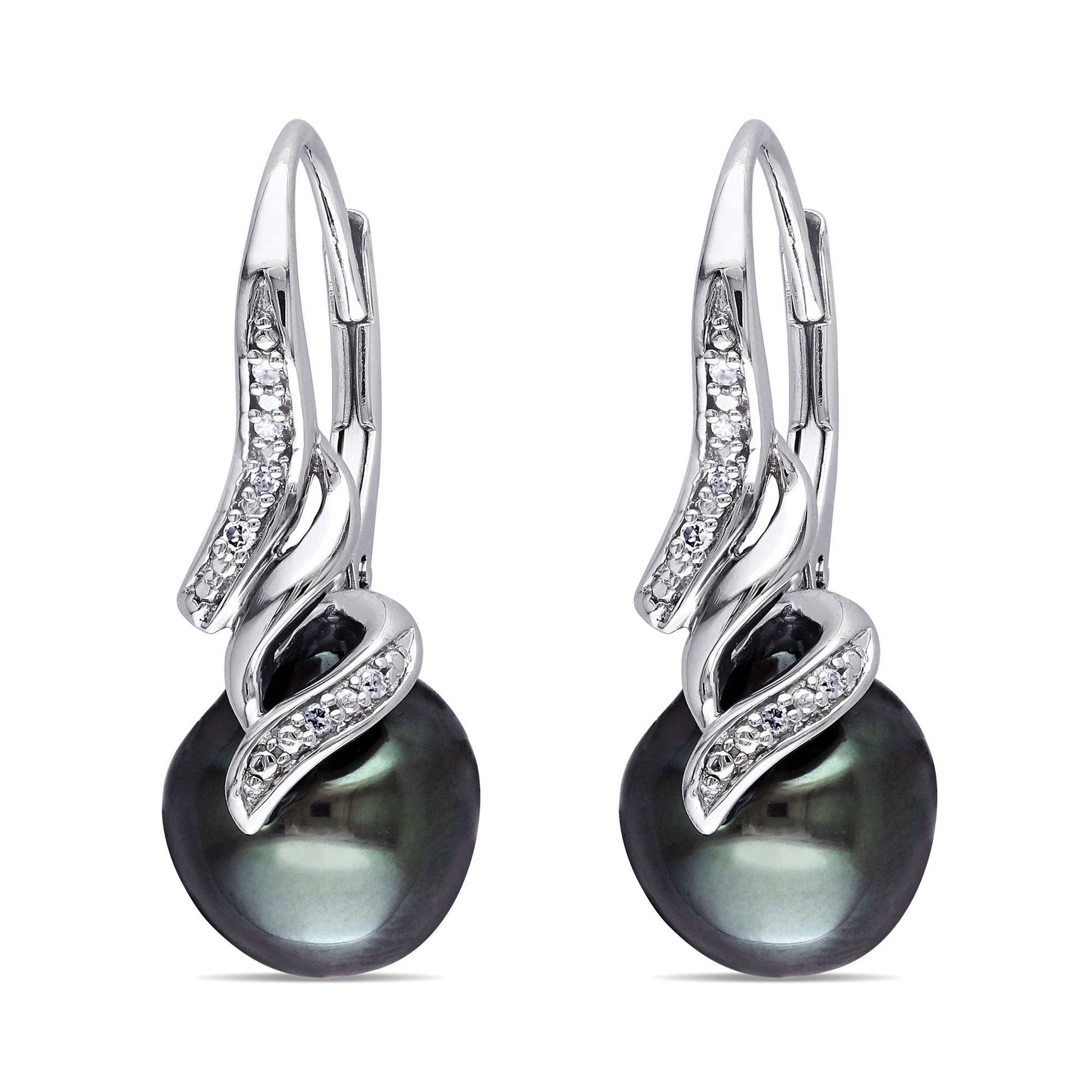 Cultured Black Tahitian Pearl and Diamond Twist Sterling Silver L