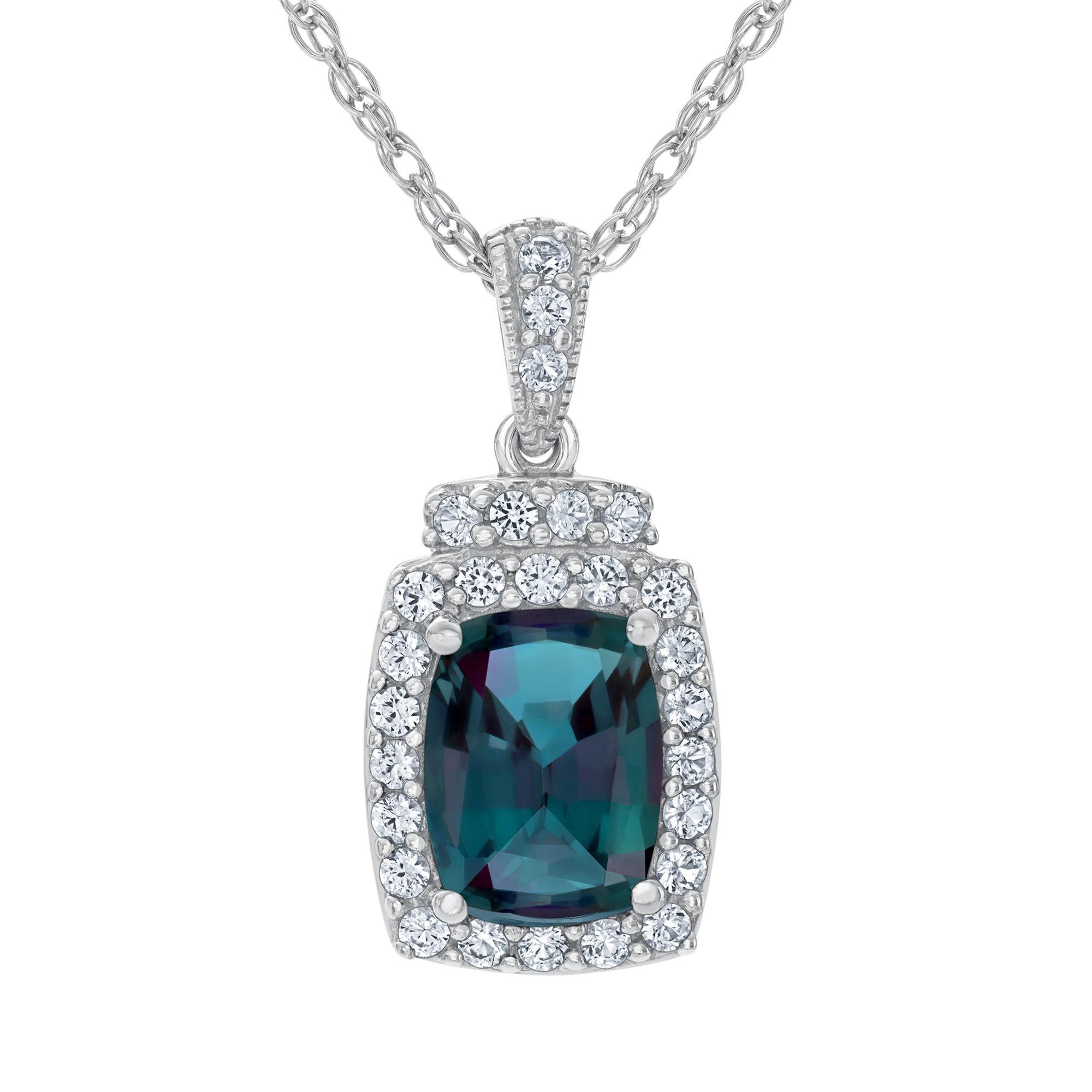 Cushion Created Alexandrite and Created White Sapphire Pendant