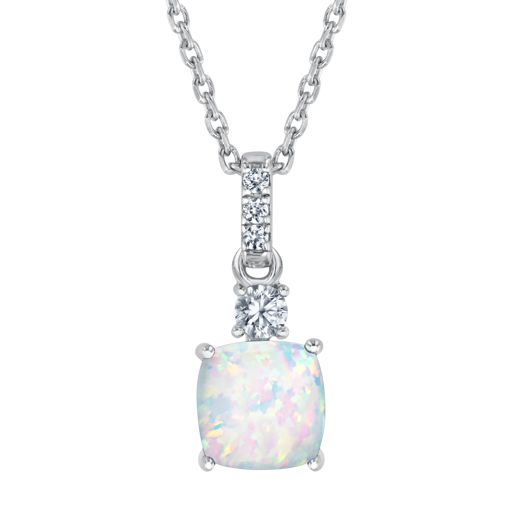 Cushion Created Opal and Created White Sapphire Sterling Silver P