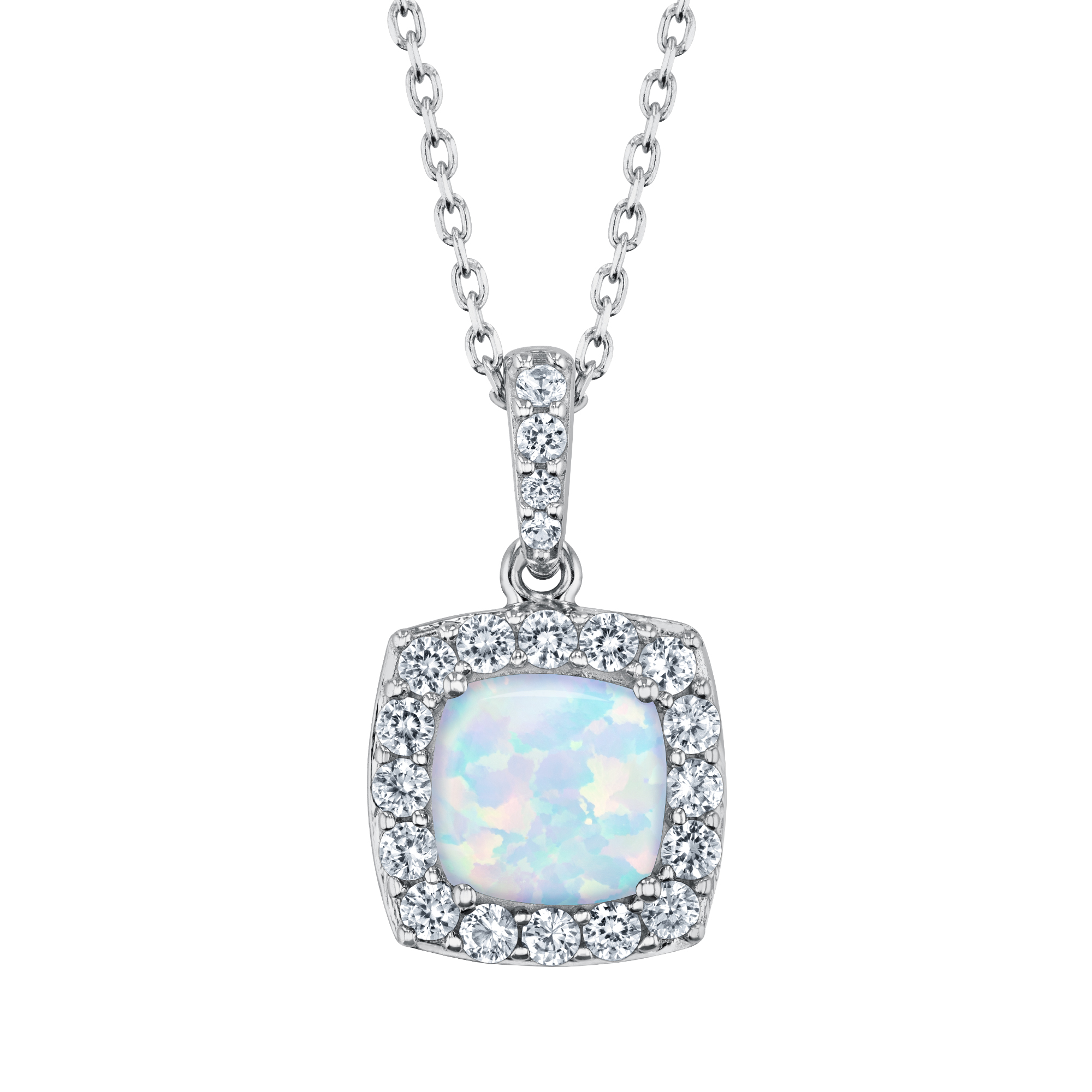 Cushion Created Opal and Created White Sapphire Sterling Silver P