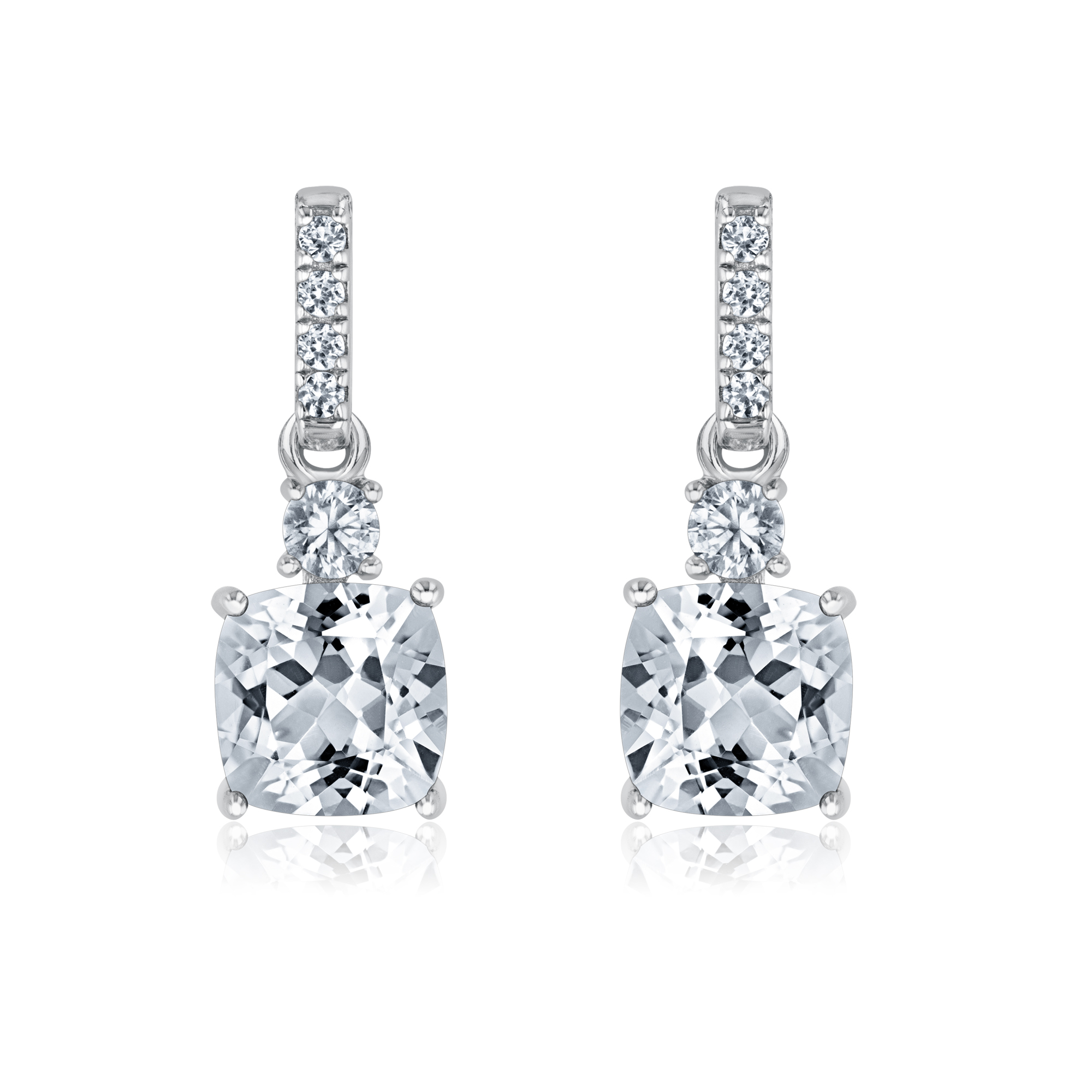 Cushion Created White Sapphire Sterling Silver Drop Earrings