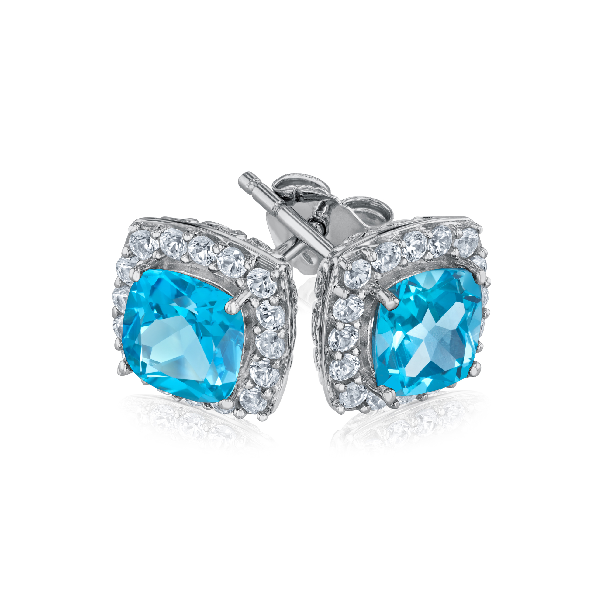 Cushion Swiss Blue Topaz and Created White Sapphire Sterling Silv