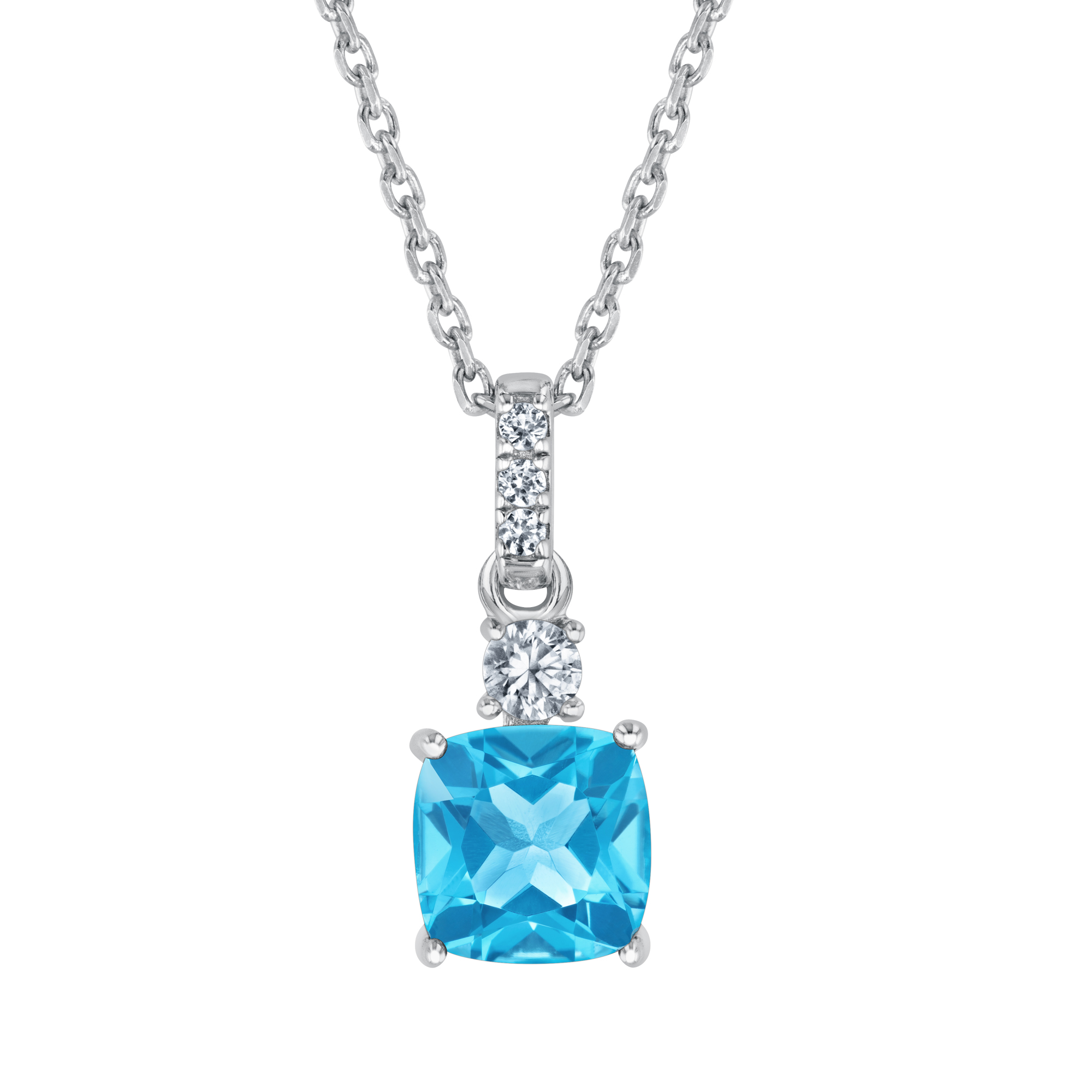Cushion Swiss Blue Topaz and Created White Sapphire Sterling Silv