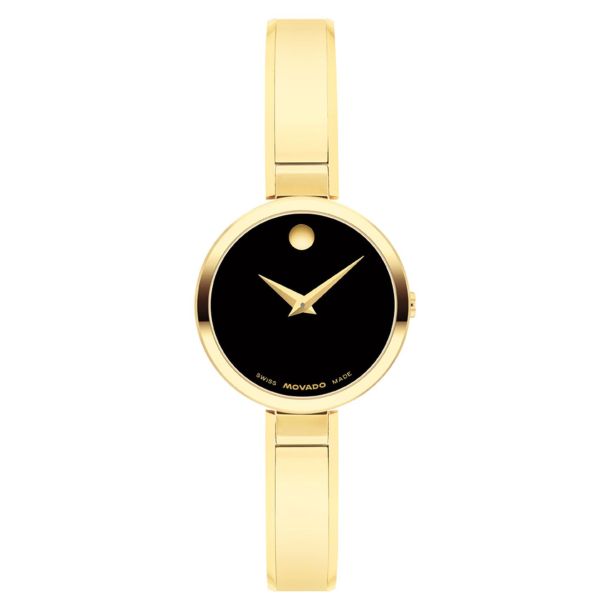 Movado Moda Black Dial Gold-Tone Bangle Bracelet Watch 24mm