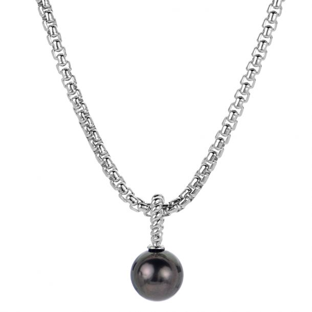 10 11mm Black Cultured Tahitian Pearl Sterling Silver Pendant Necklace 20 Inches Men s