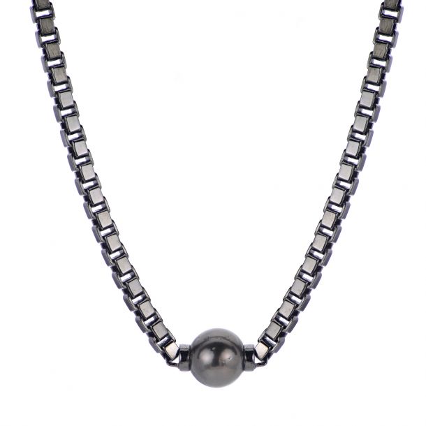 Men\'s 10-11mm Cultured Tahitian Pearl Black Rhodium-Plated Sterling Silver  Box Chain Necklace | 20 Inches | REEDS Jewelers