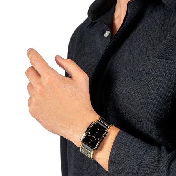 Men's Rado Integral Diamonds Rectangular Case Black Ceramic and
