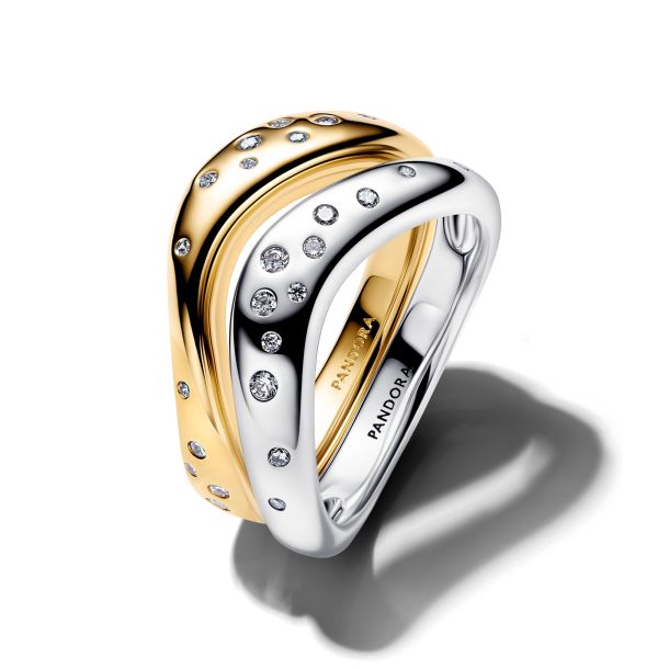 Pandora Essence Organically Shaped Two-Tone Stacking Rings | REEDS