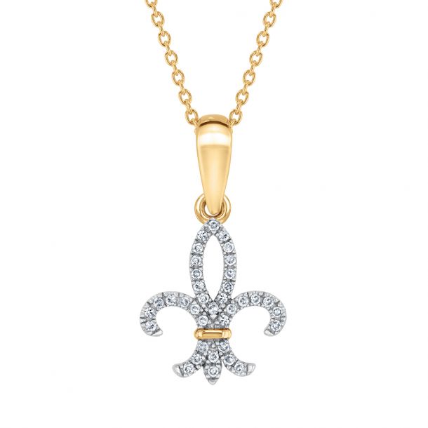 Jewel Zone Diamond Fleur-de-Lis Pendant – 10K Solid White Gold, 1/5 Carat Total Weight (I2-I3 Clarity) - View #4