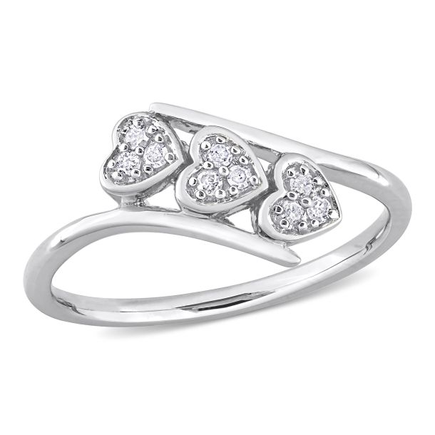 1 10ctw Diamond Triple Heart Sterling Silver Bypass Promise Ring Size 6.5