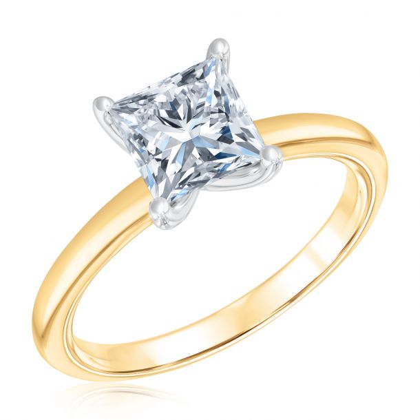 1 1/2ct Princess Lab Grown Diamond Yellow Gold Solitaire Engagement ...