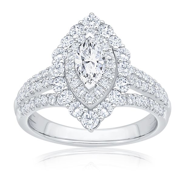 Double halo marquise ring sales