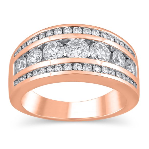 1 1 2ctw Round Diamond Channel Set Three Row Rose Gold Anniversary Ring Embrace Collection Size 9