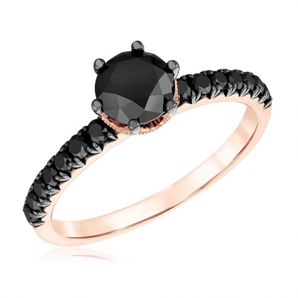 14K Rose Gold Black Diamond Engagement Ring