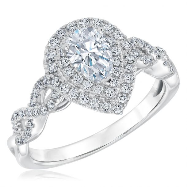 1 1/4ctw Pear Diamond Double Halo White Gold Engagement Ring | Couture ...