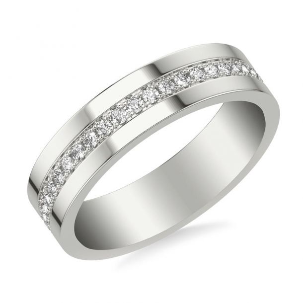 1 2ctw Diamond Center Row White Gold Couples Wedding Band 5mm ONE Collection Size 13