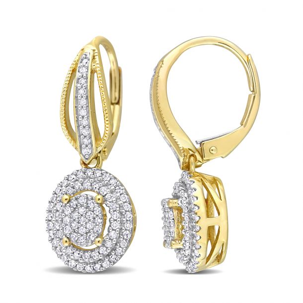 1 2ctw Diamond Oval Cluster Yellow Gold Leverback Earrings REEDS