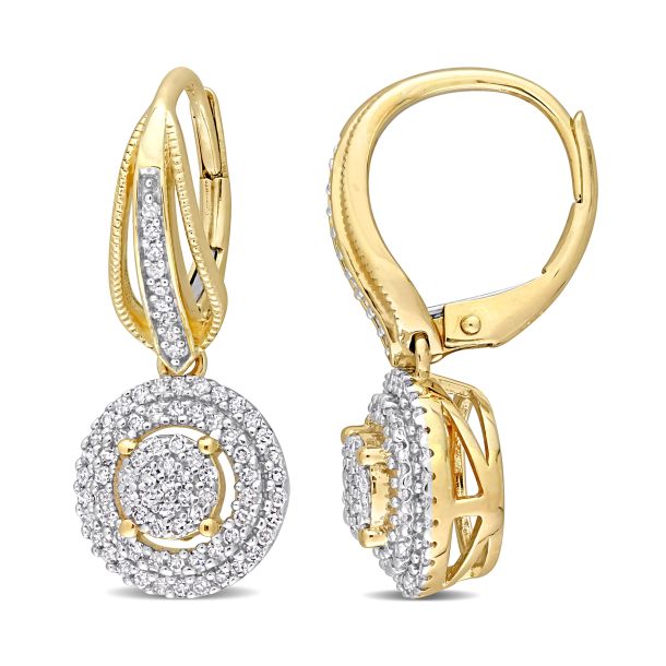 Diamond leverback cheap earrings yellow gold