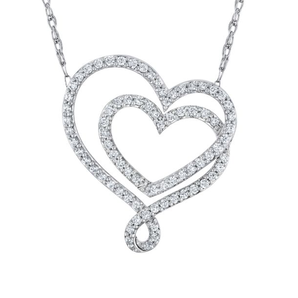 1/2ctw Lab Grown Diamond Double Heart Sterling Silver Pendant Necklace ...