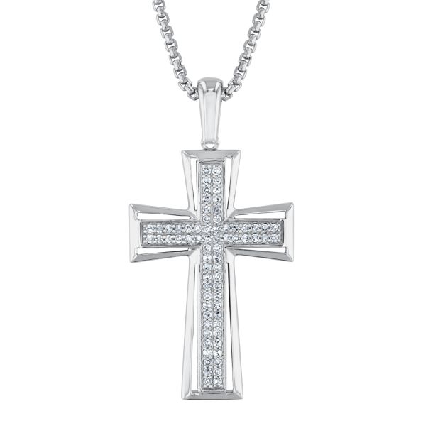 1 2ctw Lab Grown Diamond Sterling Silver Cross Pendant Necklace Men s