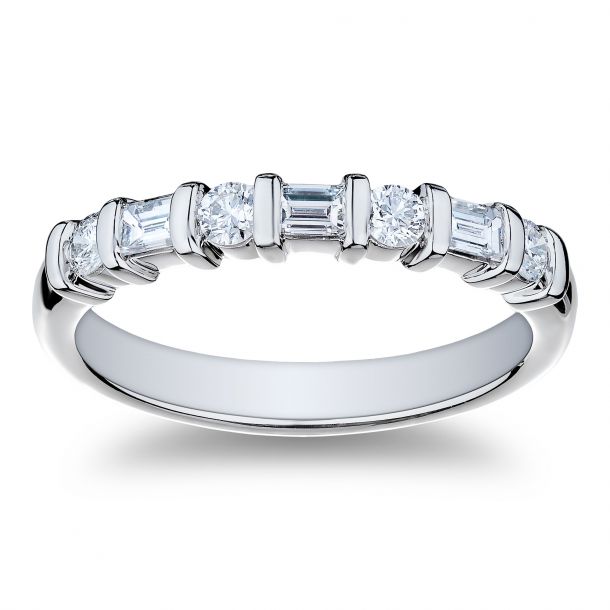 1 2ctw Round and Baguette Diamond Platinum Wedding Band