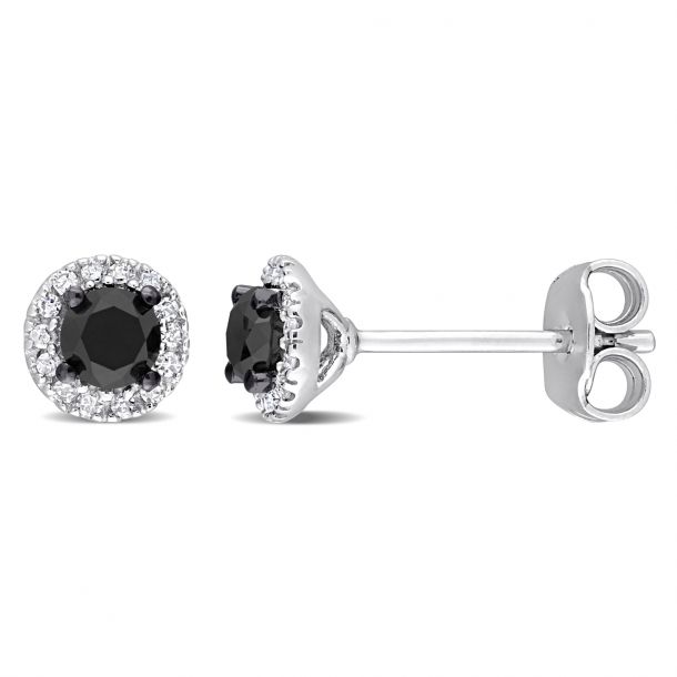1 2ctw Treated Black Diamond and Diamond Sterling Silver Halo Earrings REEDS Jewelers