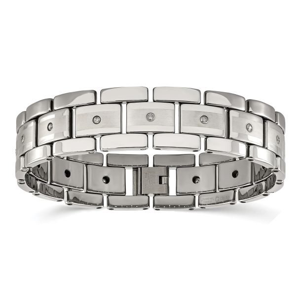 1 3ctw Diamond Tungsten Brushed and Polished Link Bracelet 16mm 8.5 Inches Men s