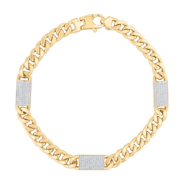 1/3ctw Diamond Yellow Gold Miami Cuban Link Bracelet, 7mm, 8.5 Inches, Men's