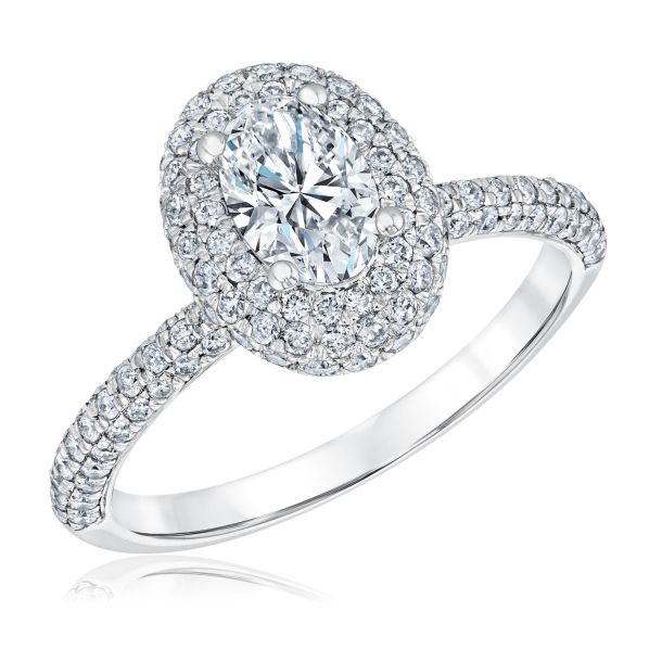1 5/8ctw Oval Diamond Pavé Halo White Gold Engagement Ring | Couture ...