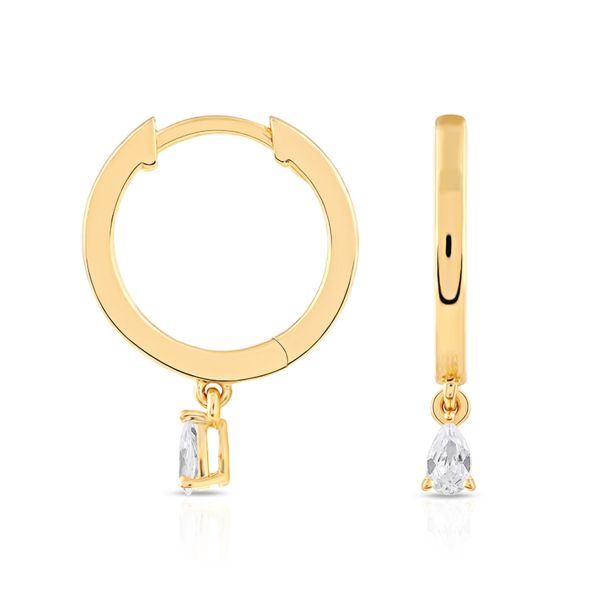 1 6ctw Pear Shaped Diamond Solitaire Dangle Yellow Gold Hoop Earrings REEDS Jewelers