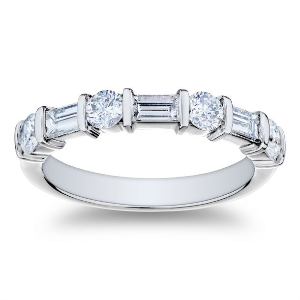 Round and baguette diamond wedding band 2025